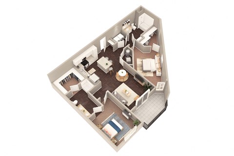 Floor plan for 2 beds, 2 baths, 1055 sqft